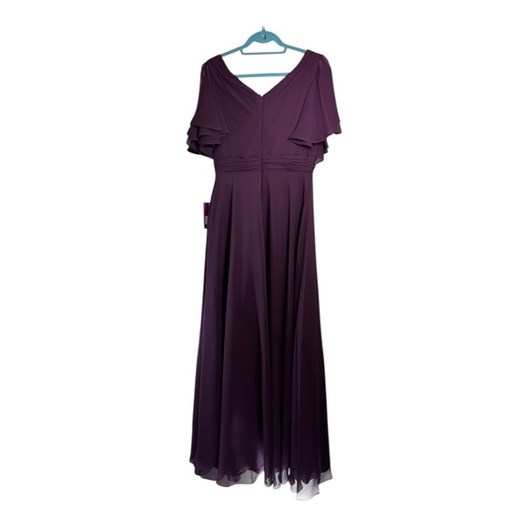 Abby Paris A-Line Sheer Chiffon V-Neck Drape Sleeves Formal Gown - Plum NWT - Picture 6 of 8